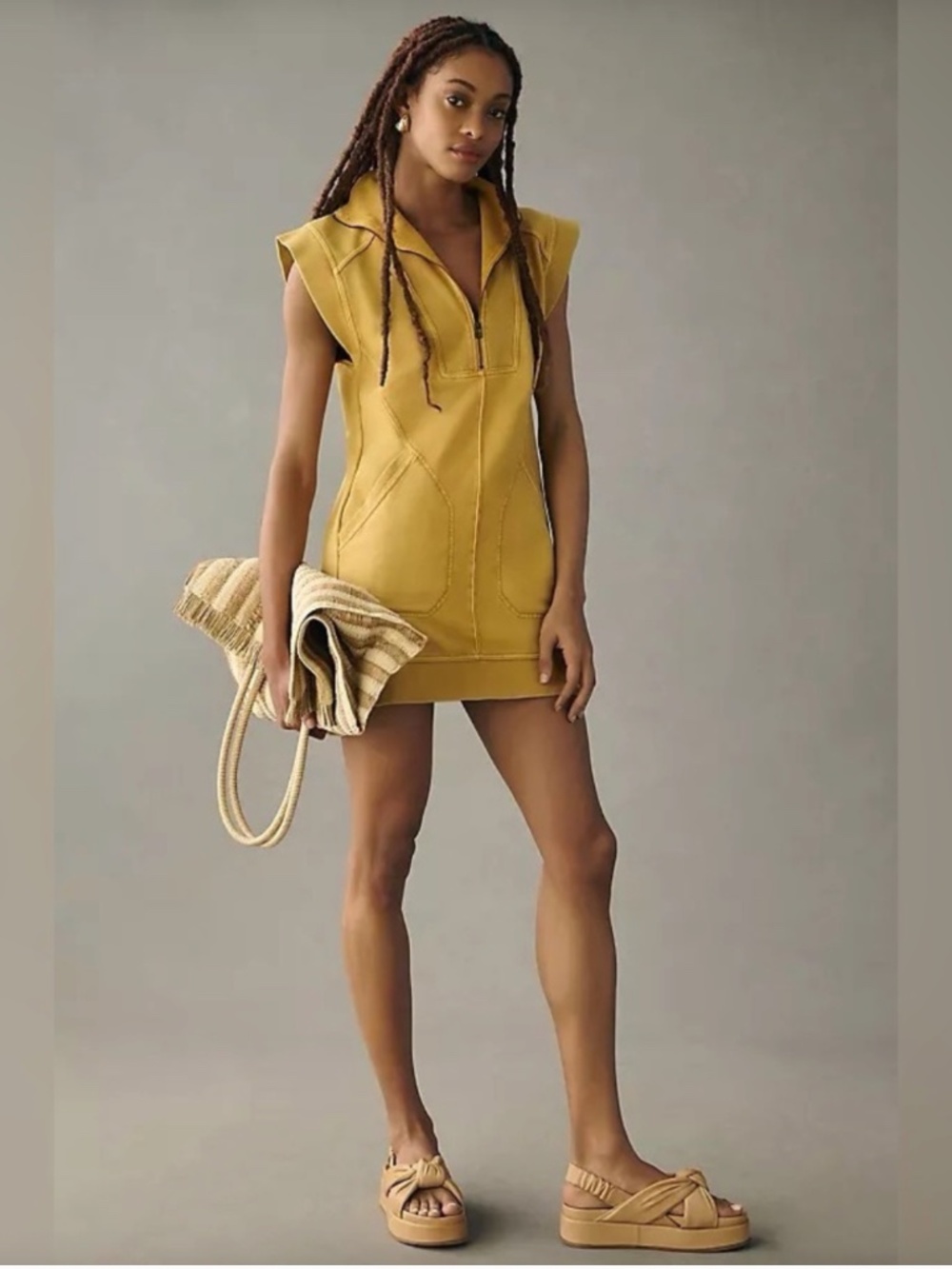NWT Daily Practice by Anthropologie Meru Zip-Front Mini Dress Medium in Yellow